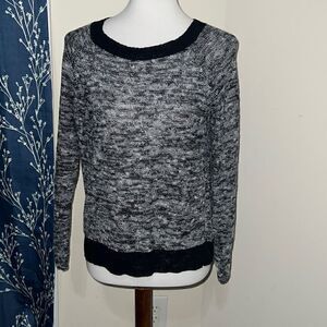 Eileen Fisher Black White Marled Long Sleeve Linen Blend Sweater Petite sz Small